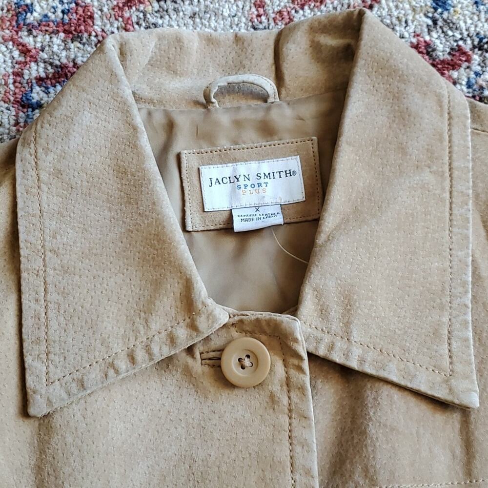 Jaclyn Smith Tan Suede Lined Coat button down 2 side pockets size XL